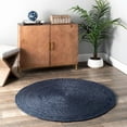thumbnail image 1 of 8 Ft Round Navy Blue Jute Area Rug, Hand-Woven, Reversible, Farmhouse Boho Style, Durable & Pet-Friendly Rug for Living Room, Dining Room, and Bedroom, 1 of 4