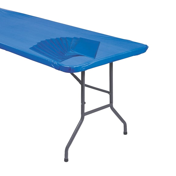 Fun Express Fitted 12 Piece 8 Ft x 40" Royal Blue Plastic Tablecloths