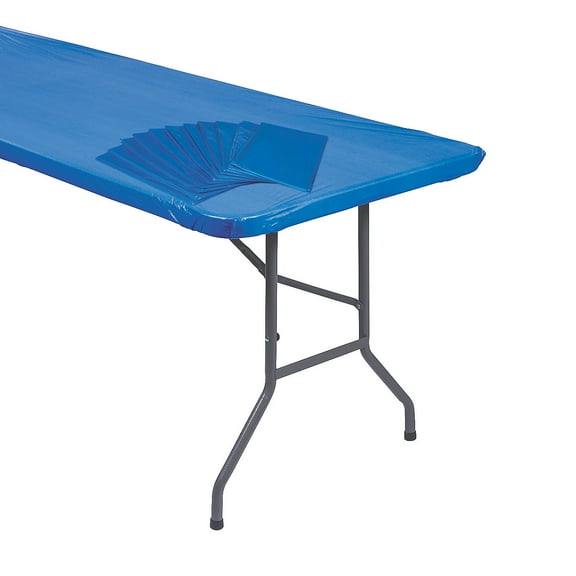8 Ft. Royal Blue Fitted Plastic Tablecloths Bulk 12 Pc