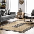 thumbnail image 1 of 8 Ft Square Black & White Cotton Jute Area Rug, Hand-Woven, Reversible, Farmhouse Boho Style, Durable & Pet-Friendly Rug for Living Room, Dining Room, and Bedroom, 1 of 5