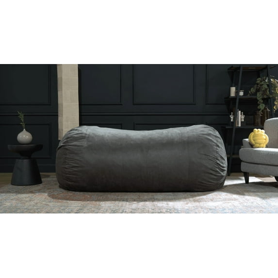8 Ft Suede Cylindrical Bean Bag With Removable Covers And Foam Filled, Giant Bean Bag Chair Sofa for Bedroom, Living Room or Balcony, Armless Tufted Bean Bag Lounge Soft Comfy Chair, Charcoal