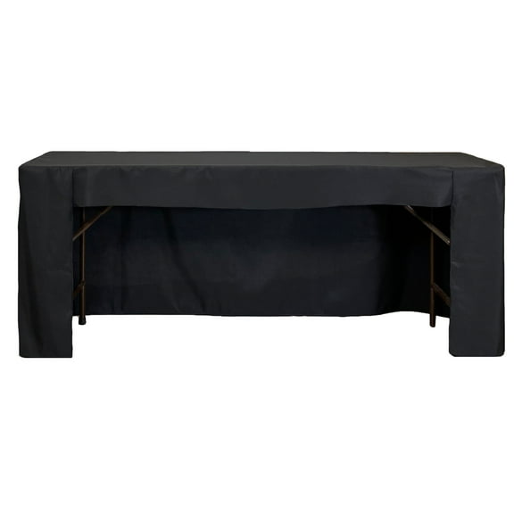 Your Chair Covers - 8 ft x 18 inches Fitted Polyester Rectangular Tablecloth Open Back Black