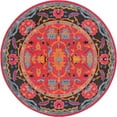 thumbnail image 1 of 8' Fuchsia Pink and Orange Botanical Round Area Throw Rug, 1 of 8