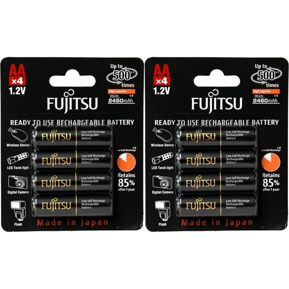 8 Fujitsu Ready-to-use HR3UTHCEX AA Rechargeable Battery NiMH 1.2V Min. 2450mAh Made in Japan