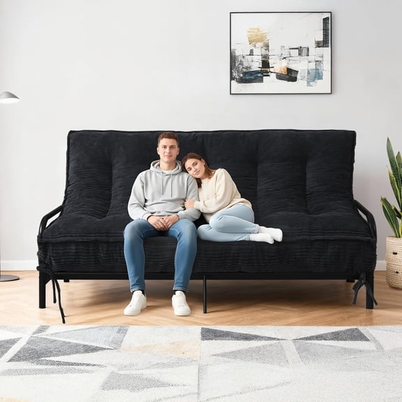 8" Futon Mattress Full Size, Futons Sofa Bed Sleeper Couch Bed, Roll Up Mattress with Shredded Foam & 2 Straps for Storage, Futon Floor Mattress for Living Room, Corduroy (Frame Not Included)