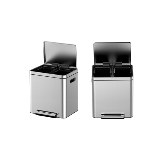 8 Gal (2 × 15 L) Dual Trash Can with Recycle Bin, Stainless Steel Garbage Can with Soft-Close Lid, Odor-Proof and Fingerprint Resistant, for Kitchen Home Office