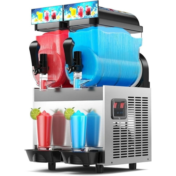 8 Gal/30 L Commercial Slushy Machine with LED Light, 15-45 Minutes to Make，15L×2 Tanks Commercial Frozen Drink Machine, 110V Margarita Slushie Maker