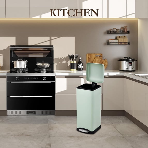 8 Gal/30L Step Trash Can, Stainless Steel Garbage Can, Slim Fingerprint Recycling Bin for Kitchen, Dining Room, Office, Restaurant,Black (with Removable Inner Basket & Soft-Close Lid)