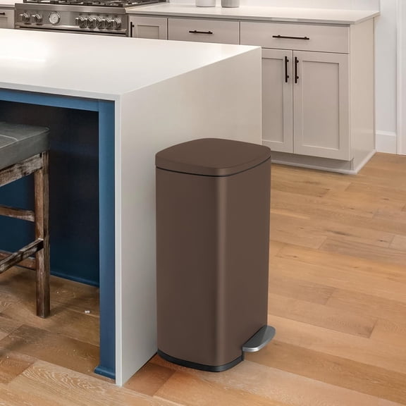 8 Gal Kitchen Trash Can, 30L Recycling or Garbage Bin, Brushed Stainless Steel Waste Basket, Soft&Quiet Close Dustbin, with Step-On Pedal, Removable Inner Bucket, for Home, Office