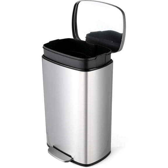 8 Gal Kitchen Trash Can, 30L Recycling or Garbage Bin, Brushed Stainless Steel Waste Basket, Soft&Quiet Close Dustbin, with Step-On Pedal, Removable Inner Bucket, for Home, Office, Living Room
