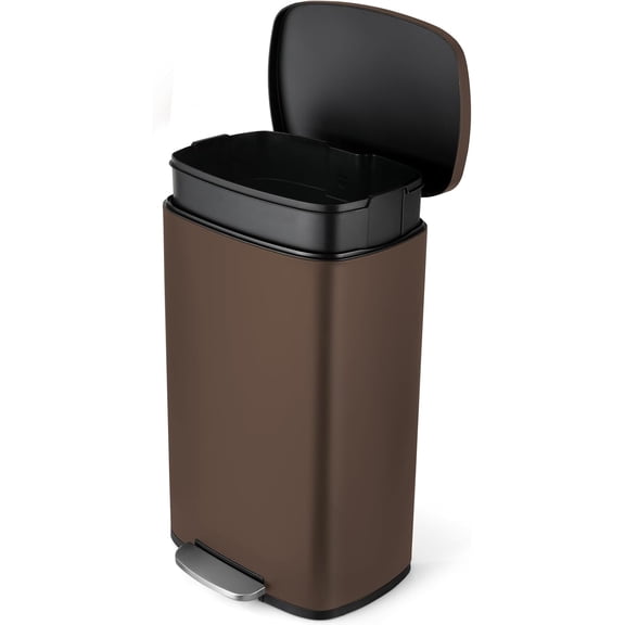 8 Gal Kitchen Trash Can, 30L Recycling or Garbage Bin, Brushed Stainless Steel Waste Basket, Soft&Quiet Close Dustbin, with Step-On Pedal, Removable Inner Bucket, for Home, Office, Living Room