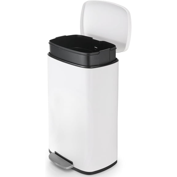 8 Gal Kitchen Trash Can, 30L Recycling or Garbage Bin, Brushed Stainless Steel Waste Basket, Soft&Quiet Close Dustbin, with Step-On Pedal, Removable Inner Bucket, for Home, Office, Living Room