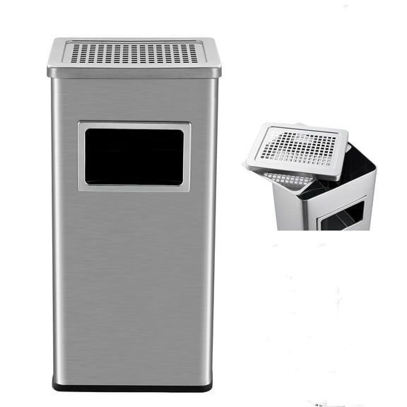 8 Gal Outdoor Trash Can,Industrial Stainless Steel Garbage Trash Can with Lid,Removable Inner Bucket for Office, Elevator Entrance