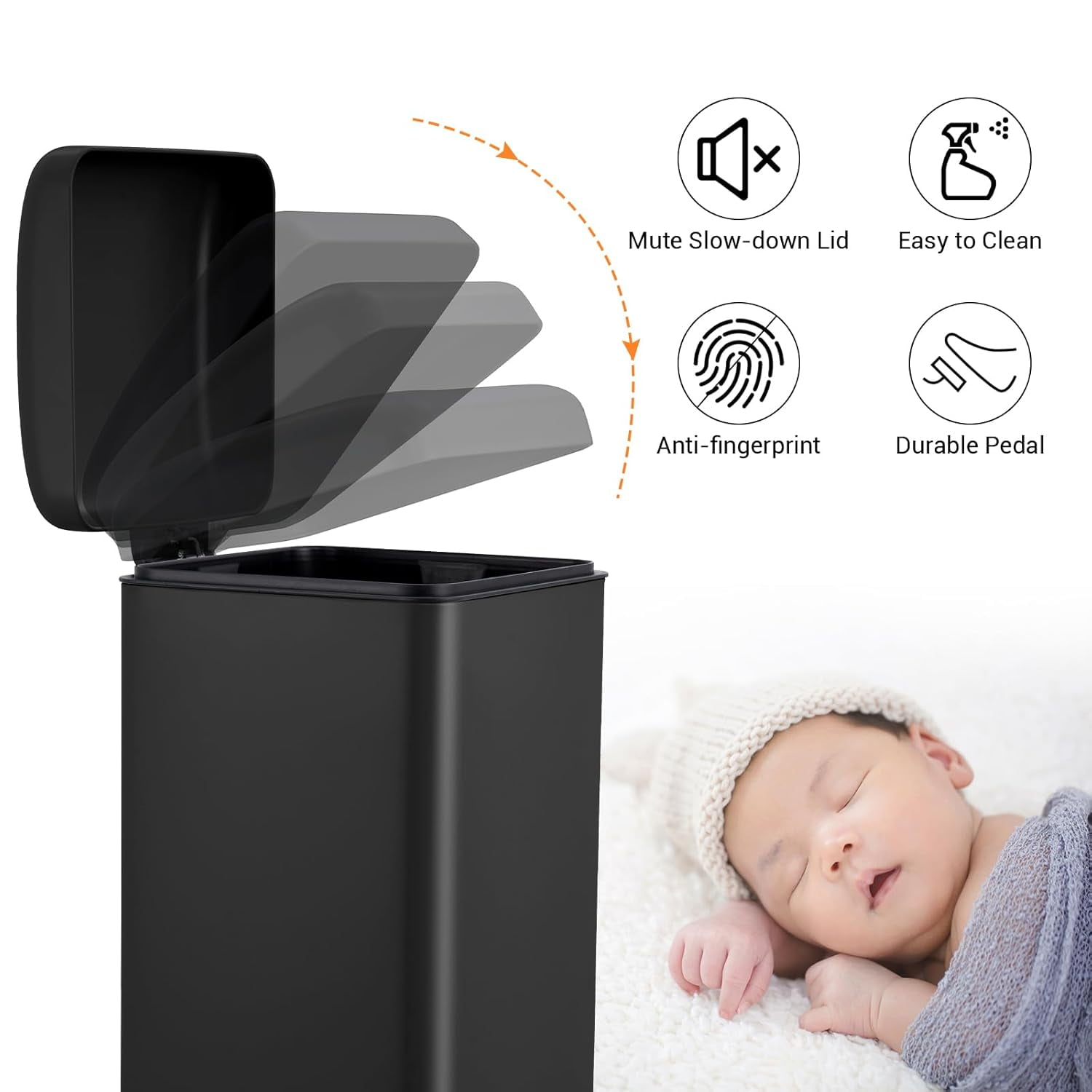 8 Gal Stainless Steel Slim Step-On Garbage Bin Soft-Close Lid ...