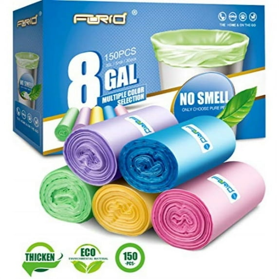 8 Gallon/150pcs Medium Trash Bags, FORID Colorful Clear Garbage Bags, Extra Strong Rubbish Bags for Home, Office, Car/30 Liter/5 Rolls