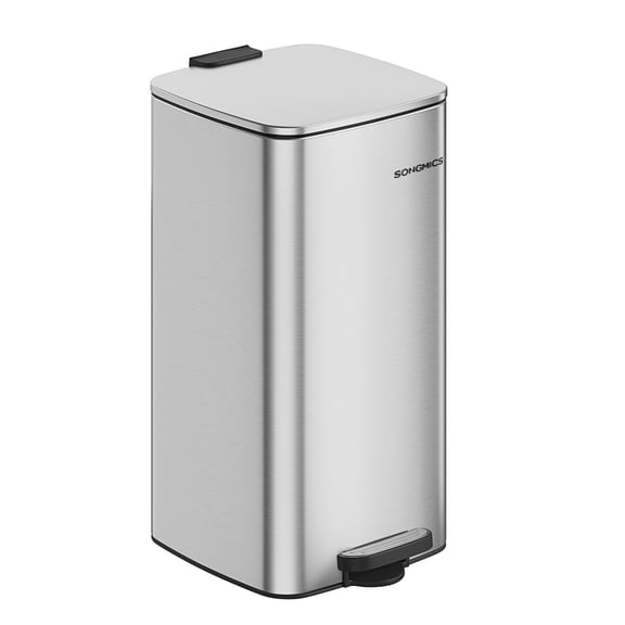 8-Gallon (30 L) Kitchen Trash Can, Trash Bin, Stainless Steel Garbage Can, with Inner Bucket, Soft Close and Stays Open, Metallic Silver