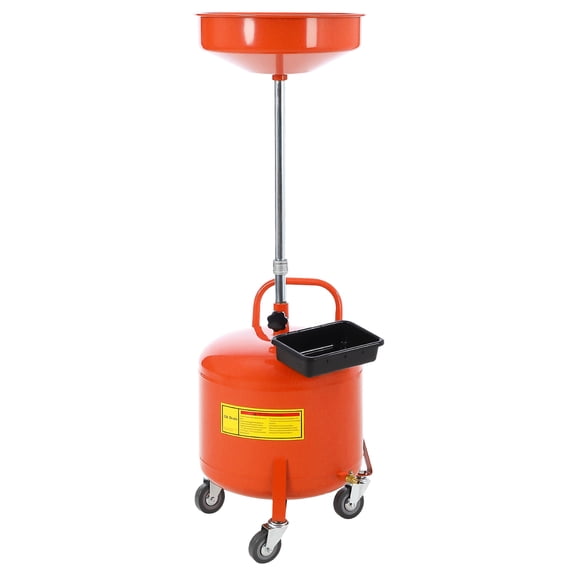 8 Gallon (30L) Mobile Waste Oil Drain Tank – Adjustable 38cm Funnel, Heavy-Duty Steel, Air-Operated, Rust-Resistant, Tool Tray – Car Engine Maintenance, Workshop, Garage – Orange