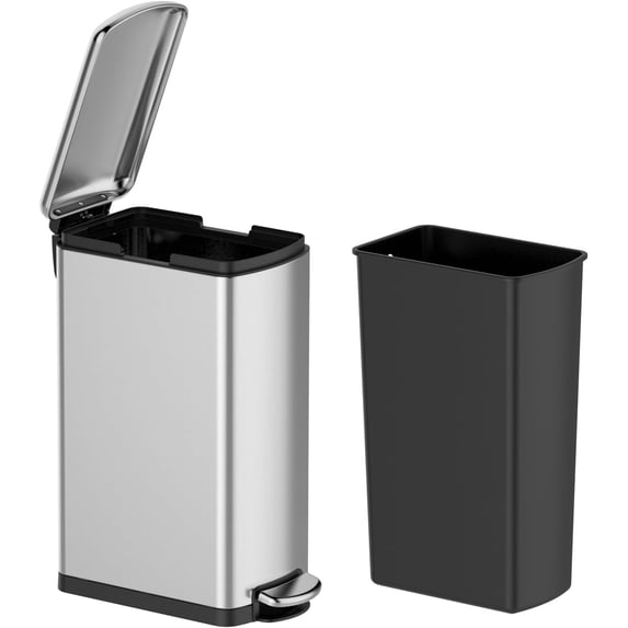 8 Gallon (30L) Slim Kitchen Trash Can, Stainless Steel Garbage Can with Inner Wastebasket for Narrow Spaces, Step Rubbish Bin with Soft-Close Lid for Office, Bathroom, Kitchen