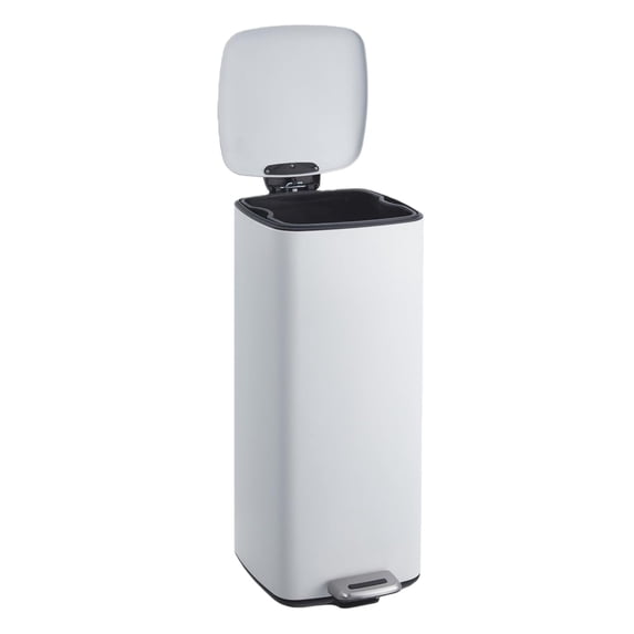 8 Gallon/30L Stainless Steel Step Trash Can, Soft Close Lid, Fingerprint Resistant, Removable Inner Bucket, Kitchen Garbage Bin, White