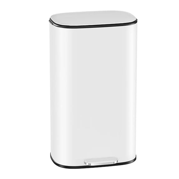 8 Gallon / 30L Step Kitchen Trash Can W/Slow-Closing Lid & Handle, Oval Kitchen Garbage Can W/Removable Inner Bucket & Foot Pedal, Brushed Stainless Steel, for Home, Office (White)