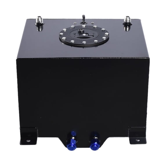 8 Gallon 30L Universal Aluminum Fuel Tank - Black, 0-90 Ohm Sensor, 15"x12.5"x10" Dimensions, Dual -10 Outlets, Anti-Slosh Foam Included, Automotive Fuel System