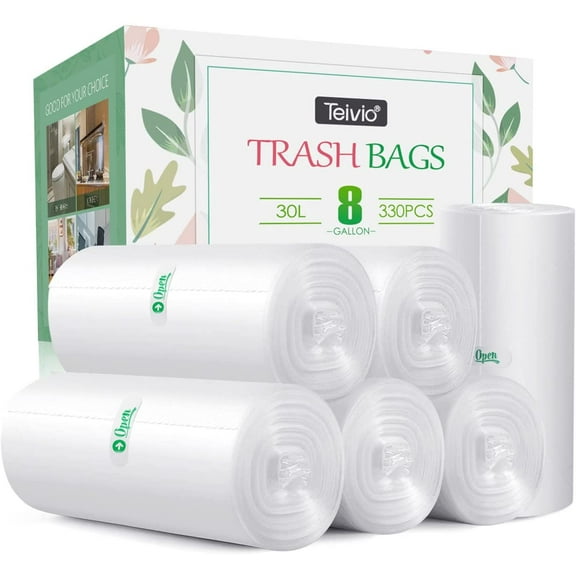 8 Gallon 330 Counts Unscented Medium Trash Bags,Fit 7,8,9,10 Gal Garbage Bags by , 30 Liter Thick Bathroom Can Bin Liners,Plastic Bags for Home Office Kitchen, Clear