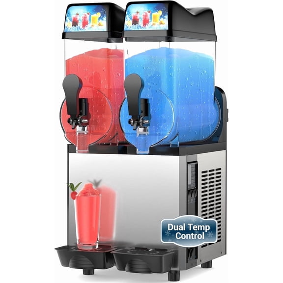 XUTUMM 8 Gallon 3-Speed 2-Tank Contemporary Commercial Margarita Makers 30L Electric Icey Slushie Machine for Cocktail Beverage Lemonade etc.