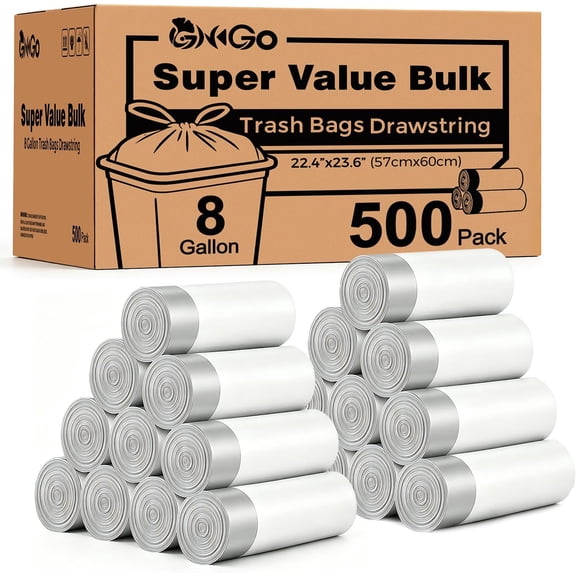 8 Gallon Drawstring Trash Bags 500 Count 22.4 x 23.6 Inches Leak-Proof for 30 Liter Cans