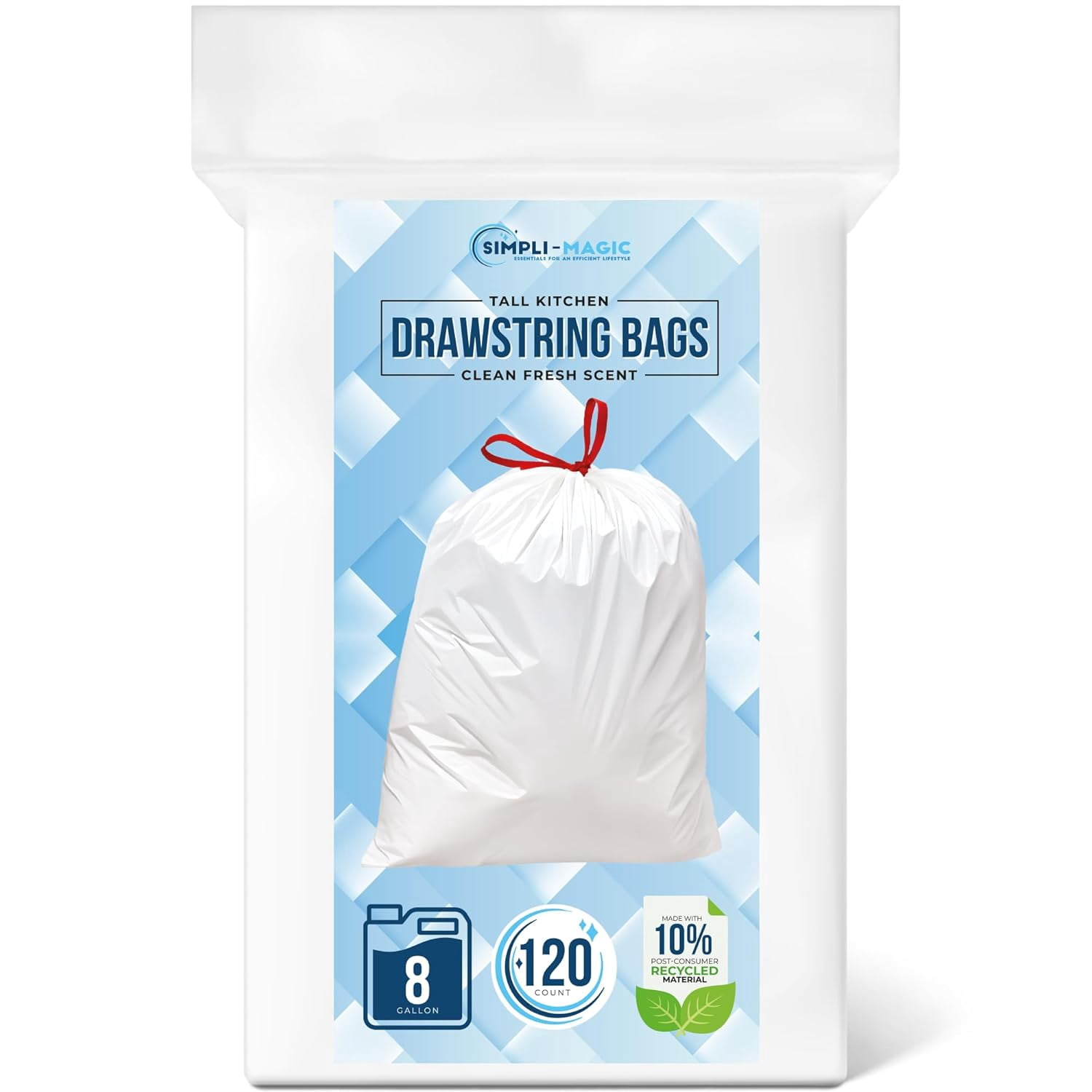 8 Gallon Drawstring Trash Bags, Code A, 120 Pack - Tall Kitchen Garbage ...