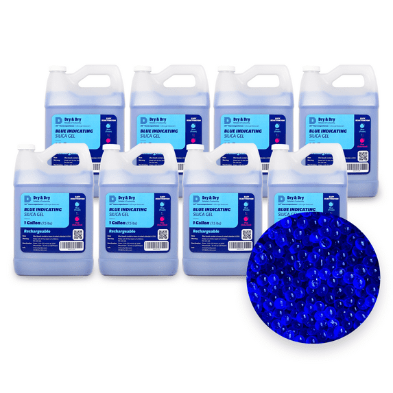 8 Gallon "Dry & Dry" Premium Blue Indicating Silica Gel Beads (Industry Standard 2-4 mm) - 60 LBS Reusable