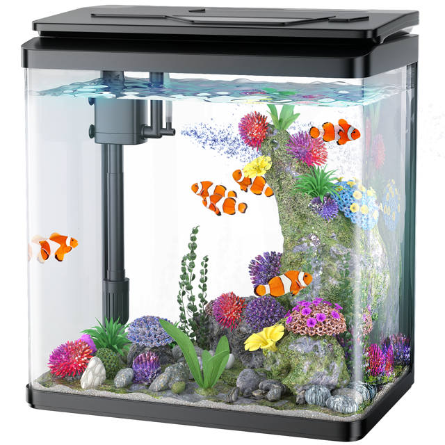 8 Gallon Fish Tank, Glass Aquarium Tank with Thermometer, 7 LED Light