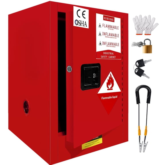 8 Gallon Flammable Storage Cabinet, 23x18.11x18.11inch Double-Walled Steel Safety Cabinet, Fireproof Cabinet with 3-Point Lock for Workshop Garage Use (Red)