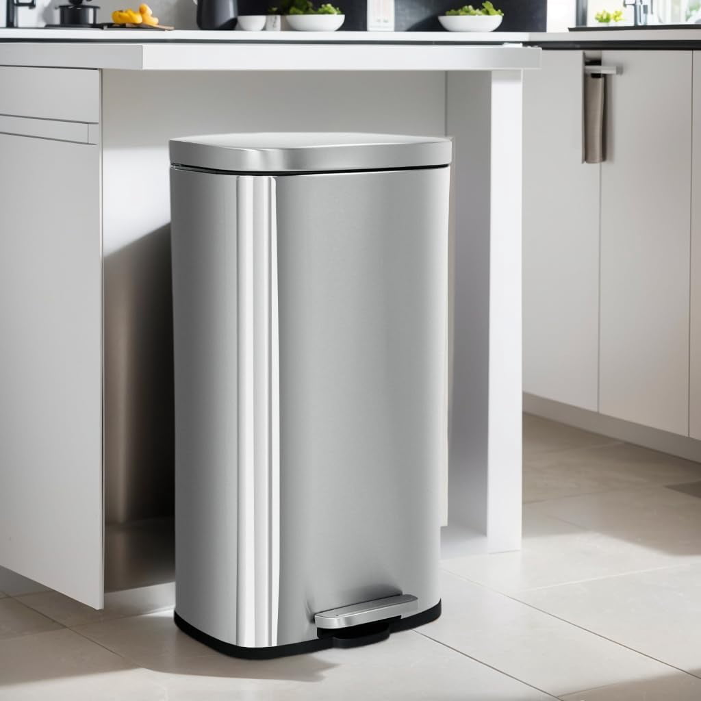 8 Gallon Kitchen Trash Can with Lid, Fingerprint-Proof Stainless Steel ...