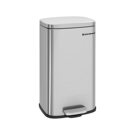 8 Gallon Kitchen Trash Can with Lid Stainless Steel Garbage Can Recycling Rubbish Bin Silver