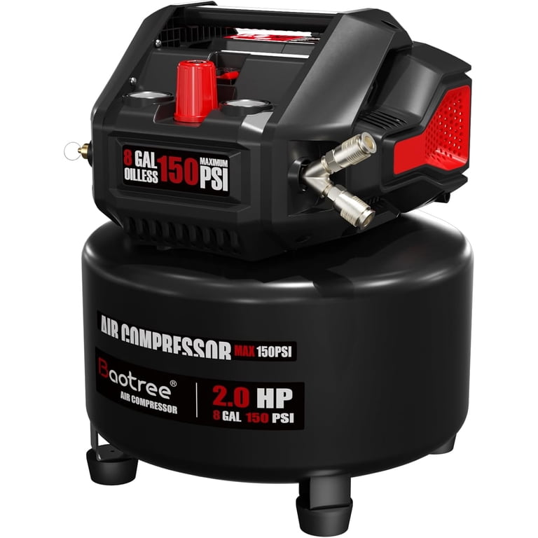 8 Gallon Portable Ultra Quiet Air Compressor, Max 150PSI Oil Free