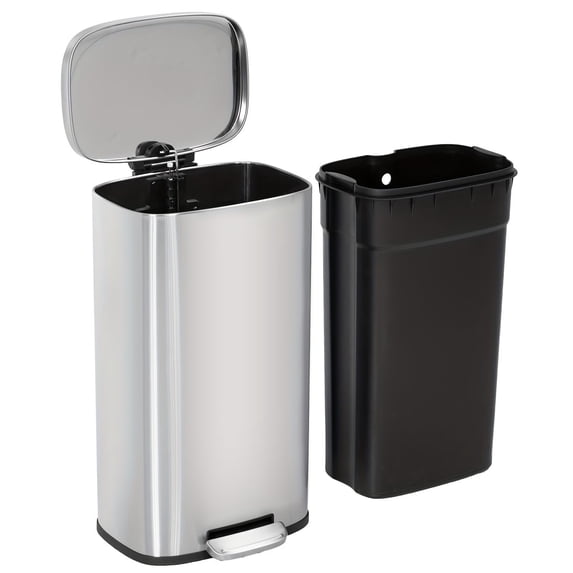 8 Gallon Stainless Steel Kitchen Trash Can with Lid - Fingerprint-Proof, Removable Inner Bucket - 30 L Garbage Can for Home, Office, Bedroom, and Bathroom