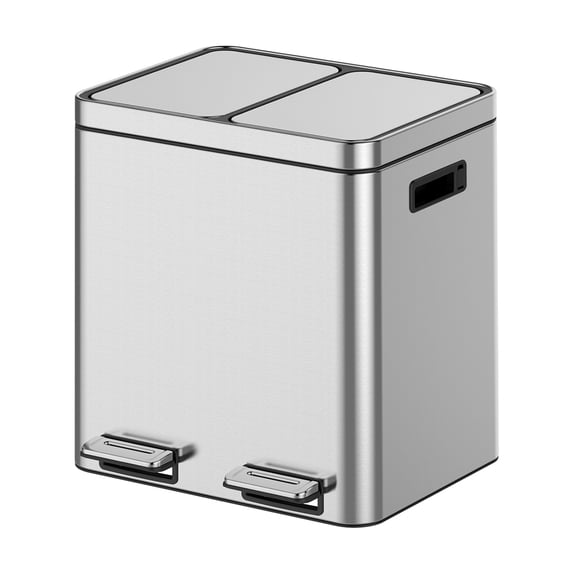 8-Gallon Stainless Steel Recycling Trash Can with 2 Compartments & Soft-Close Lid - Dual Waste Bins for Kitchen, Office - Fingerprint-Proof, 30L