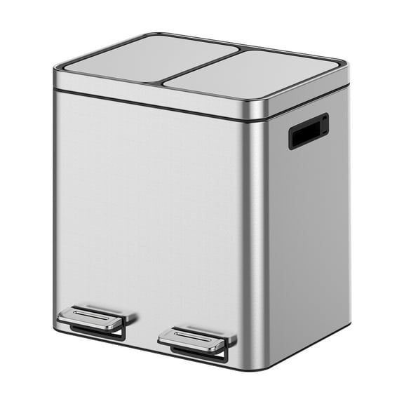 8-Gallon Stainless Steel Recycling Trash Can with 2 Compartments & Soft-Close Lid - Dual Waste Bins for Kitchen, Office - Fingerprint-Proof, 30L