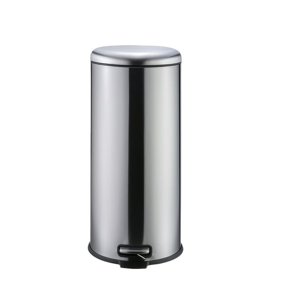 8 Gallon Stainless Steel Step-On Trash Can with Soft-Close Lid, Removable Inner Bucket for Kitchen, Office, Bathroom