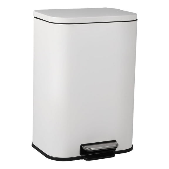 8 Gallon Stainless Steel Trash Can with Soft-Close Lid, Kitchen Trash Can Kitchen Bathroom Office Garbage Bin, Smudge-Resistant 13.8"X11.1"X24" White