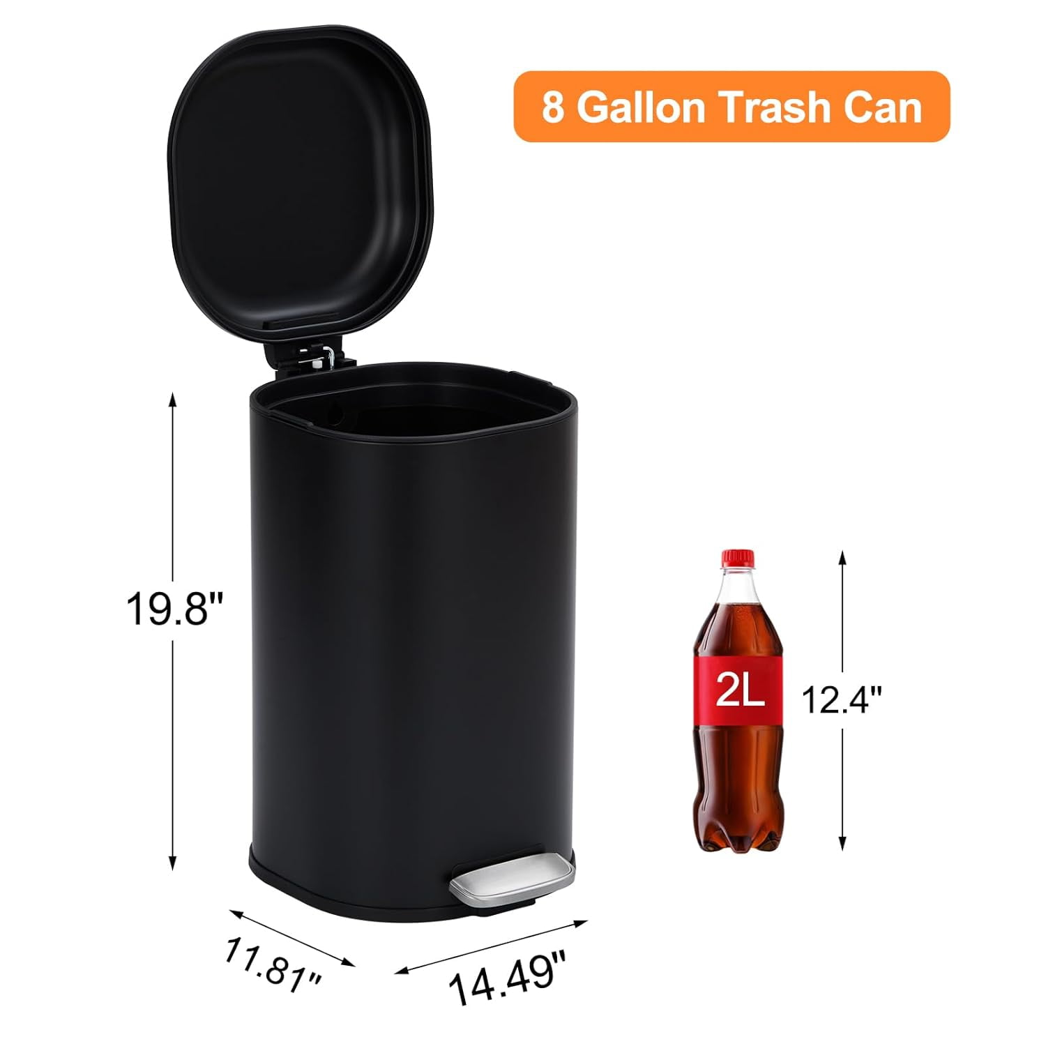 8 Gallon Step , Square Fingerprint-Proof Foot Pedal Garbage Can with ...