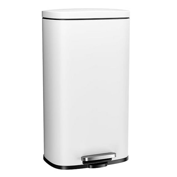 8 Gallon Step Trash Can, Stainless Steel Garbage Bin, Soft-Close Rubbish Bin with Removable Plastic Inner Bucket, Fingerprint-Proof, Lid Dustbin, Suit for Kitchen Home (White, 30L)