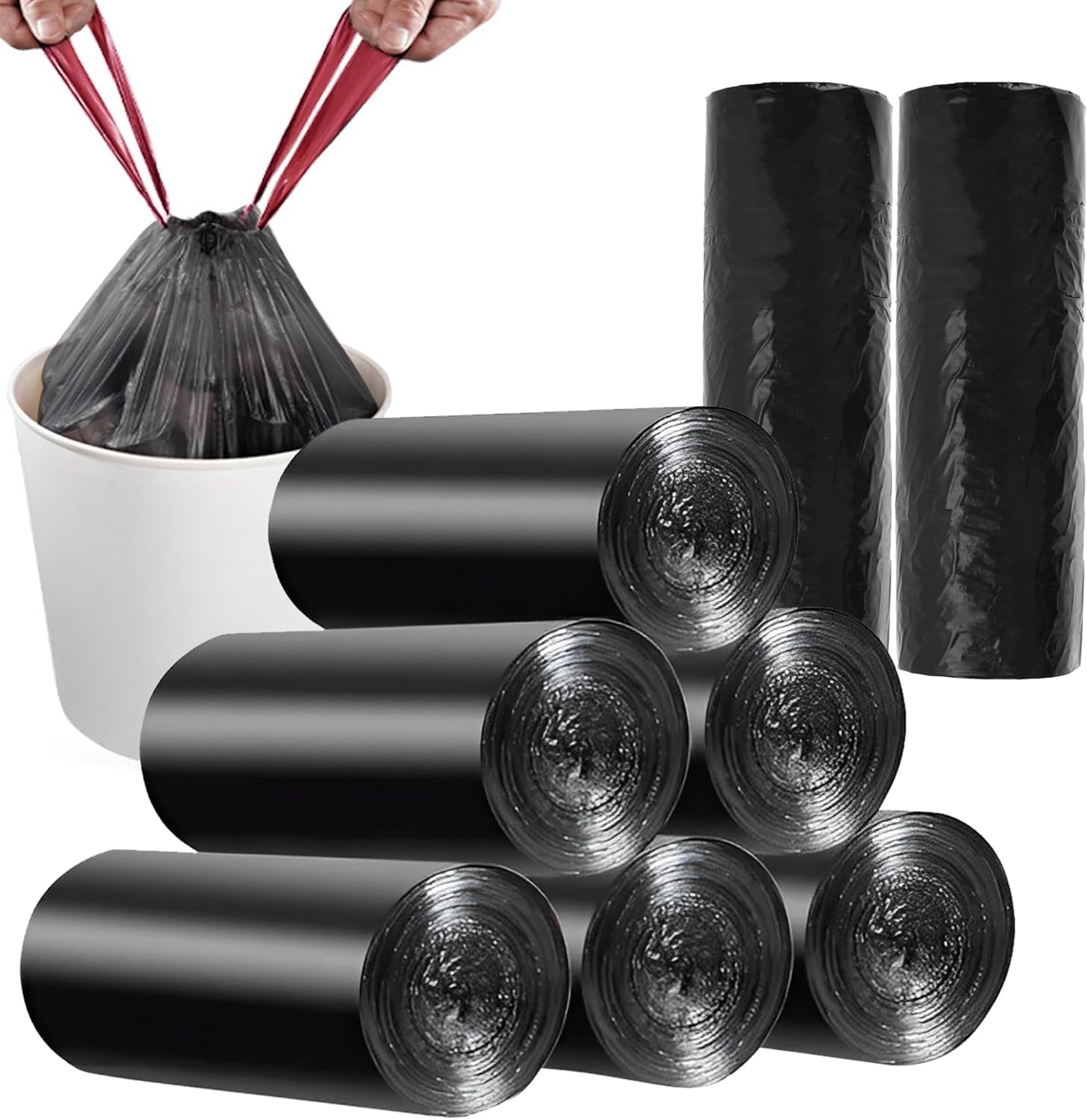 8 Gallon Trash Bags 120 Count Black Drawstring Trash Bags Thick Garbage Bags for Office Kitchen Home Plastic Trash Bags 22.06'' x 25.61'' (Black, 8)