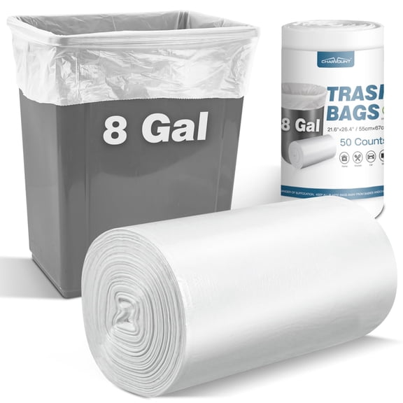 8 Gallon Trash Bags, 50 Count Medium Garbage Bags Trash Can Liners for Bathroom Kitchen Office, Clear, Unscented