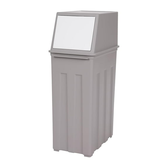 8 Gallon Trash Can with Hinged Flap Cover, Large Capacity 30L Rubbish Bin, 11.8" x 7.5" x 24.6" Covered Side Opening Trash Can, Indoor/Outdoor Swing Door Waste Basket for Home Kitchen (Grey)