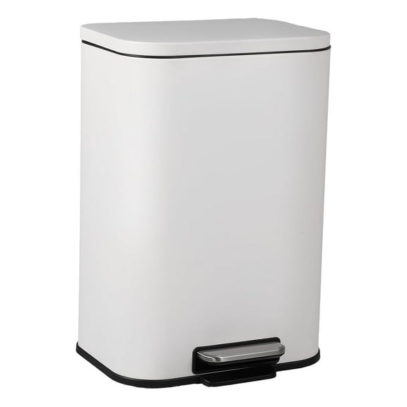 8 Gallon Trash Can for Kitchen, Stainless Steel Step Trash Can with Soft-Close Lid & Removable Inner Bucket, Rectangular Garbage Can for Office Bathroom Living Room, White