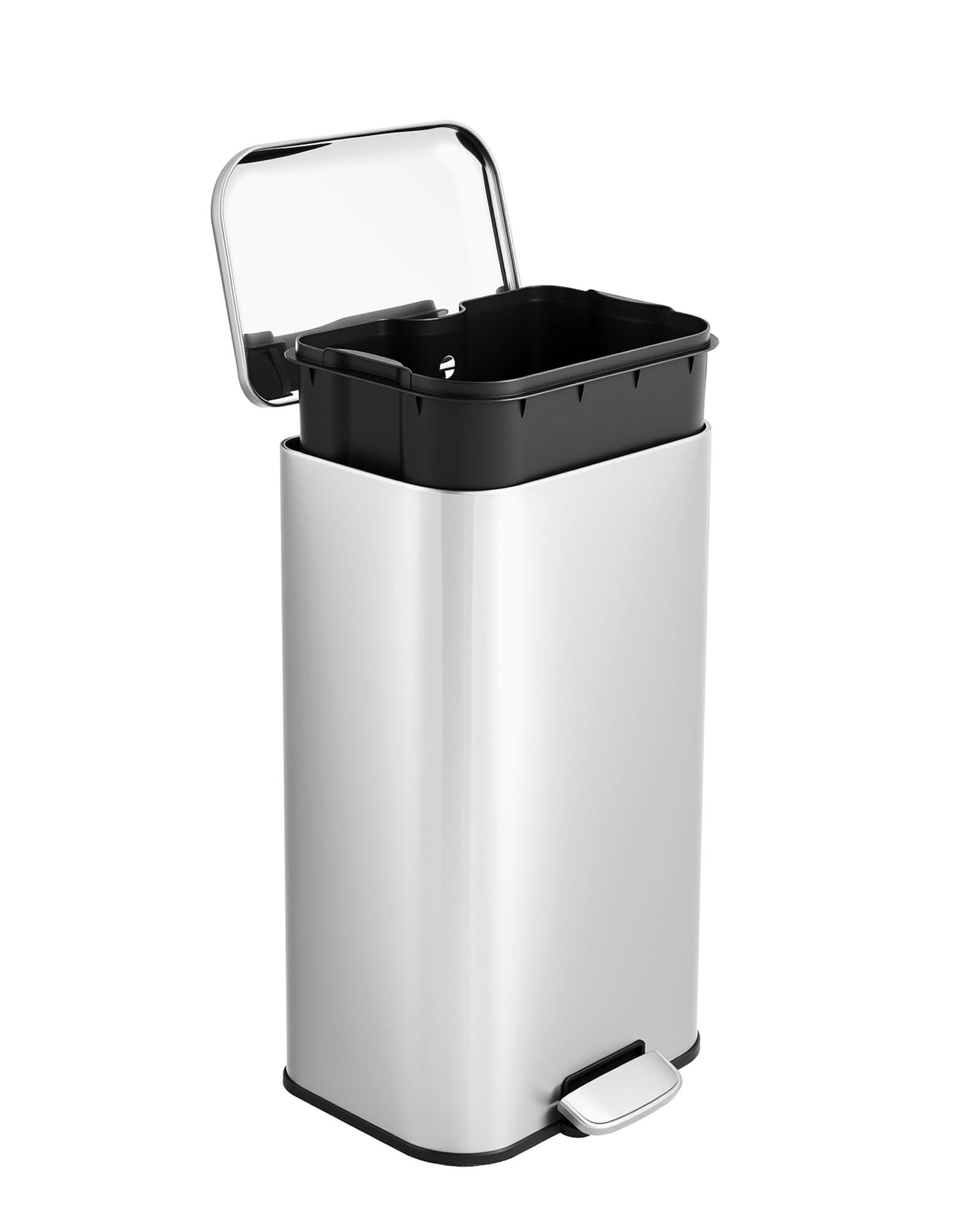 8 Gallon Trash Can with Lid, 30L Fingerprint Proof Stainless Steel Kitchen Trash Can with Removable Inner Bucket and Lid Soft Close, Pedal Rubbish Binfor Home, Kitchen, Office（Silver）