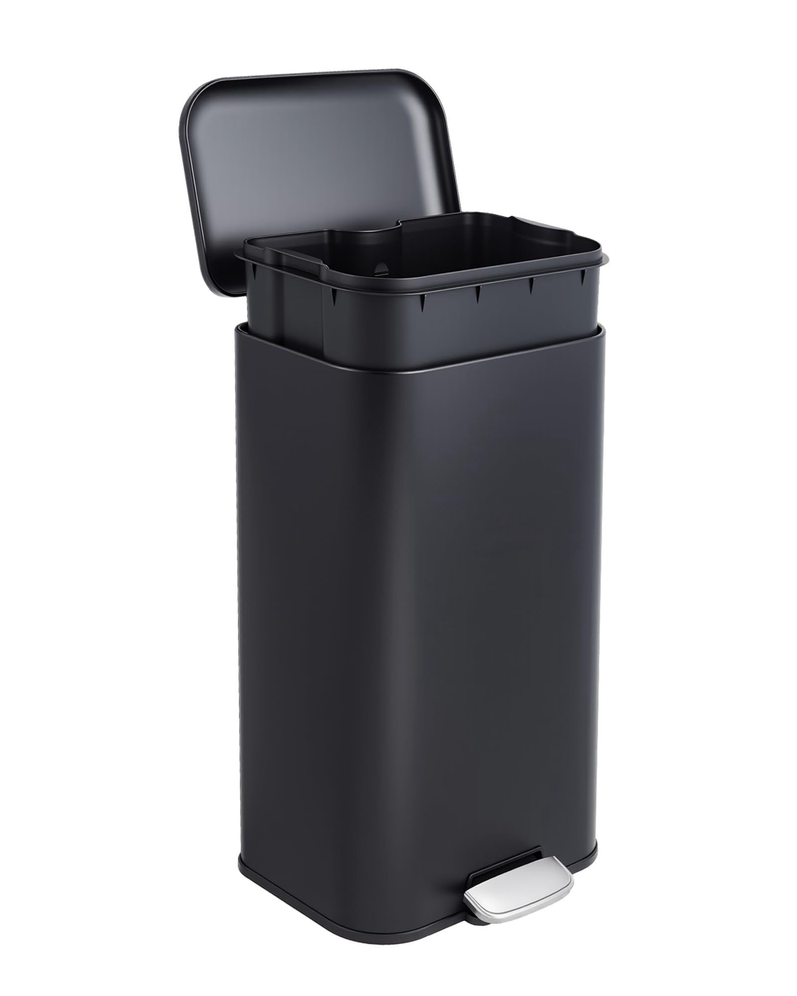 8 Gallon Trash Can with Lid, 30L Fingerprint Proof Stainless Steel Kitchen Trash Can with Removable Inner Bucket and Lid Soft Close, Pedal Rubbish Binfor Home, Kitchen, Office（Black）
