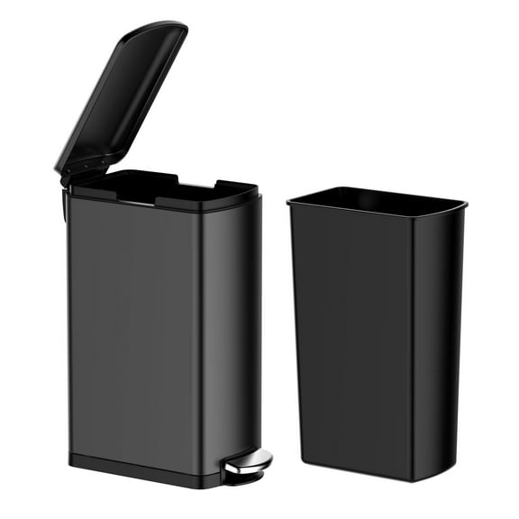 8 Gallon Trash Can Slim Kitchen Trash Can with Soft Close Lid Stainless Steel Trash Can with Removable Bucket Rectangular Waste Bins for Kitchen Bathroom Office-Black Home Supplies