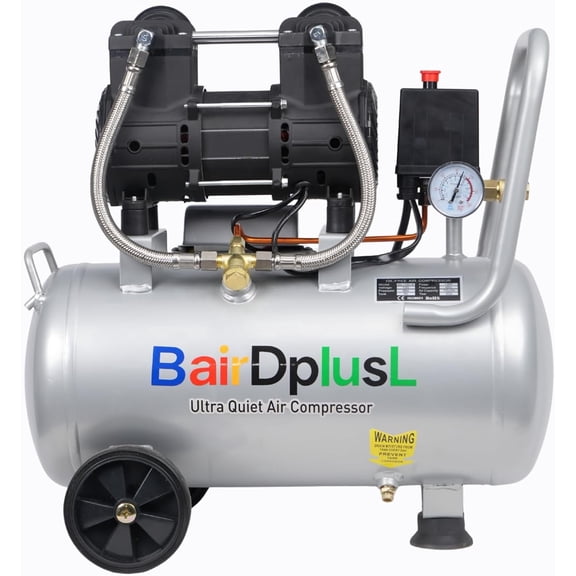 8 Gallon Ultra Quiet Air Compressor 110V/60Hz 1.5HP 8.8CFM MAX 115PSI Steel Tanks Oil-Free 70dB Noise Level Light & Quiet Portable Air Compressor with Wheels, Auto Repair